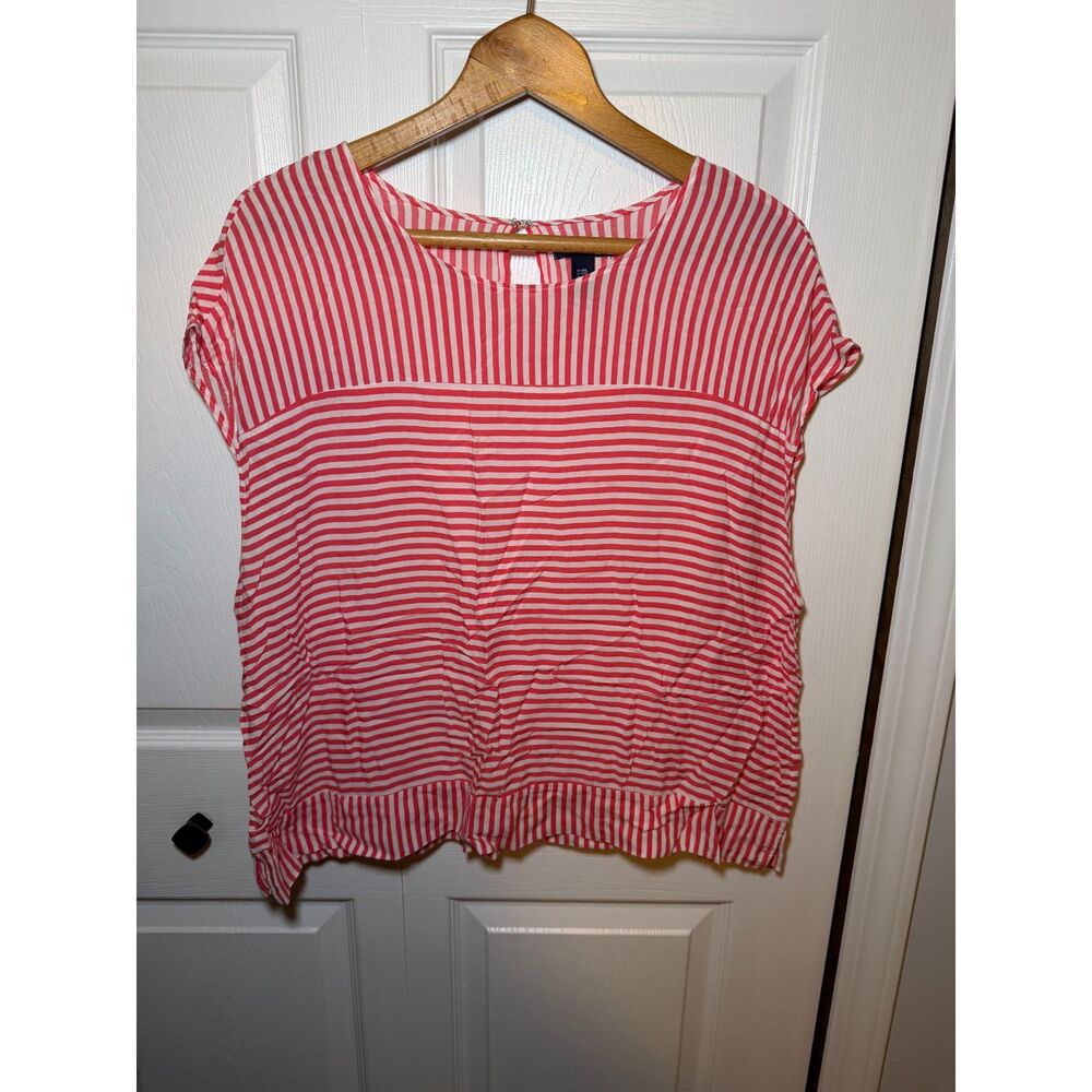 Gap Women's XXL Coral White Striped Short Sleeve Boxy Blouse Top
